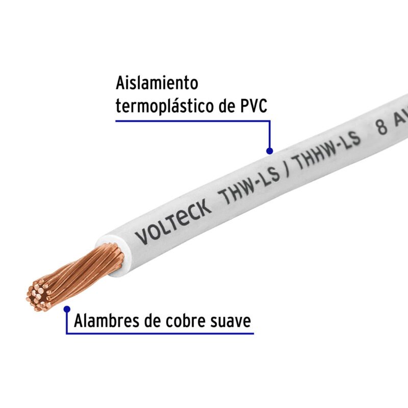 CAB-8B-10FC1.jpg Código: 40247 Carrete con 10 m de cable THHW-LS 8 AWG blanco, Volteck CAB-8B-10