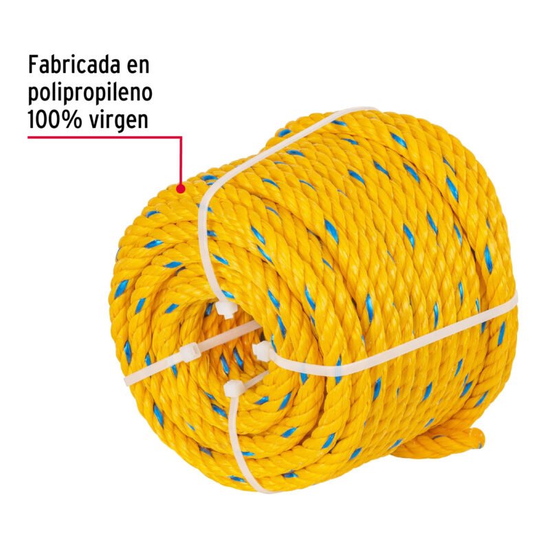 CUE-101MFC1.jpg Código: 40095 Metro de cuerda amarilla de polipropileno 10 mm, rollo 22m CUE-101M