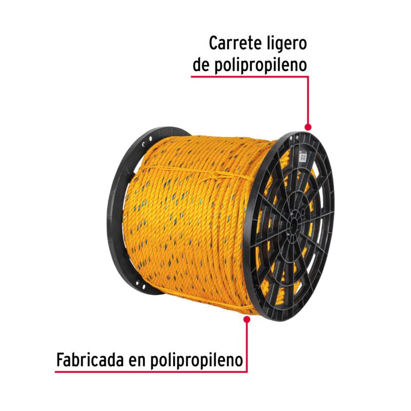 CUE-13MFC1.jpg Código: 40179 Metro de cuerda amarilla de polipropileno 13mm, carrete 390m CUE-13M