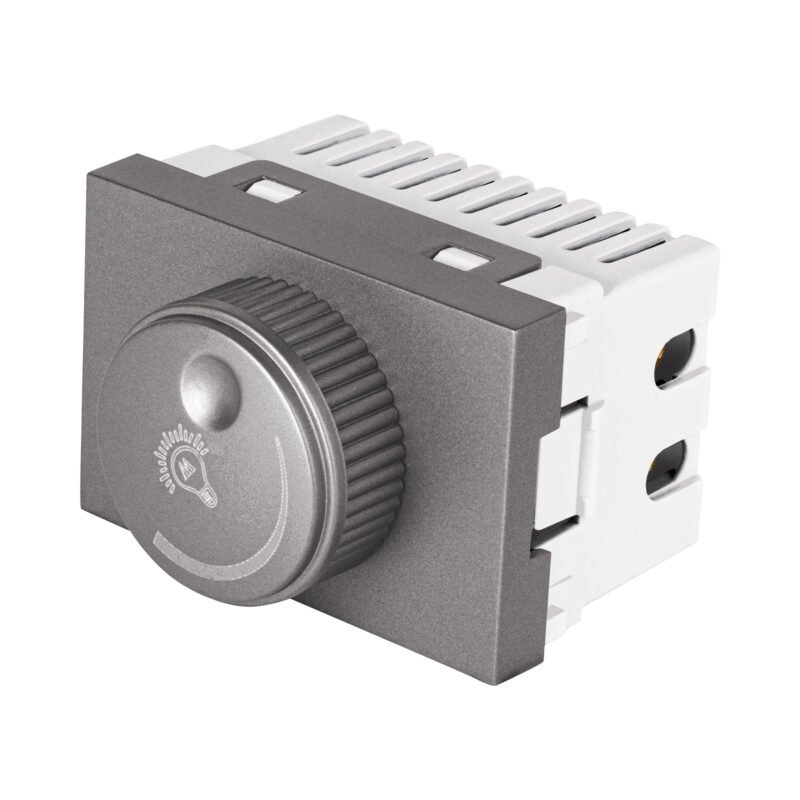 DIM15-LA.jpg Código: 47833 Dimmer giratorio acero inox de 1.5 módulos, línea Lisboa DIM15-LA