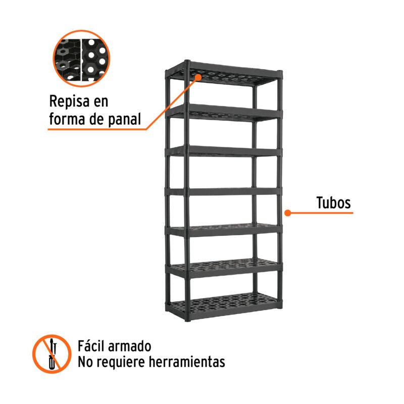 EST-7FC1.jpg Código: 103600 Estante plástico uso rudo 7 rep/cap. 70 Kg, 185x43x91,TRUPER EST-7