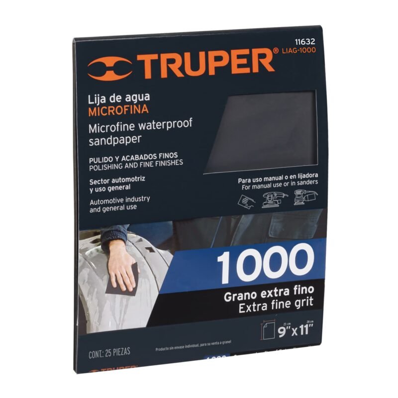 Código: 11632 Lija de agua grano 1000 microfina carburo de silicio, Truper LIAG-1000