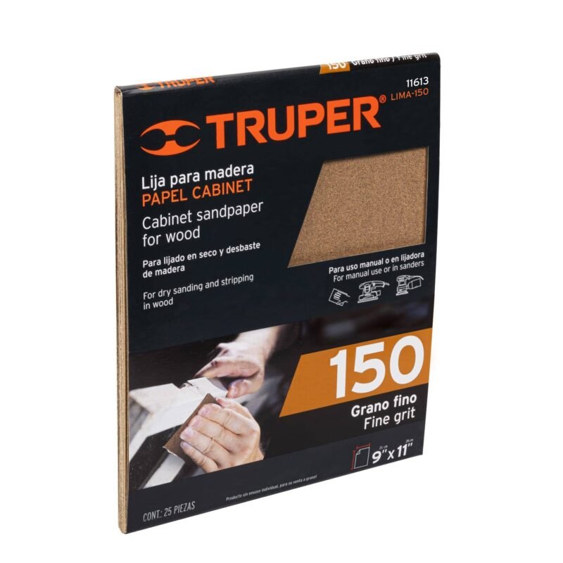 LIMA-150.jpg Código: 11613 Lija para madera papel cabinet, grano 150, Truper LIMA-150