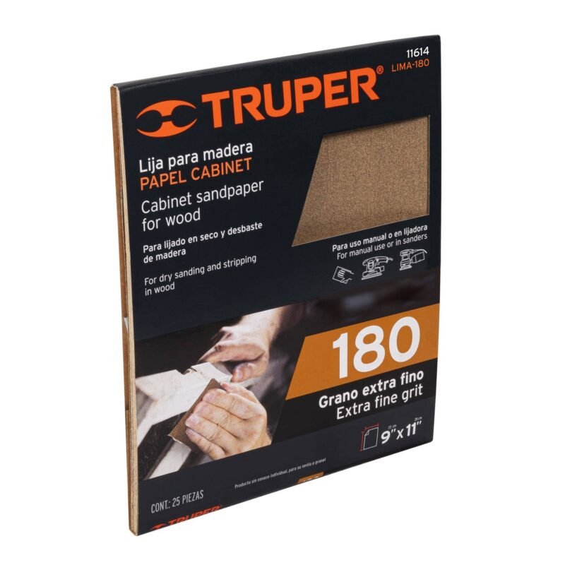LIMA-180.jpg Código: 11614 Lija para madera papel cabinet, grano 180, Truper LIMA-180