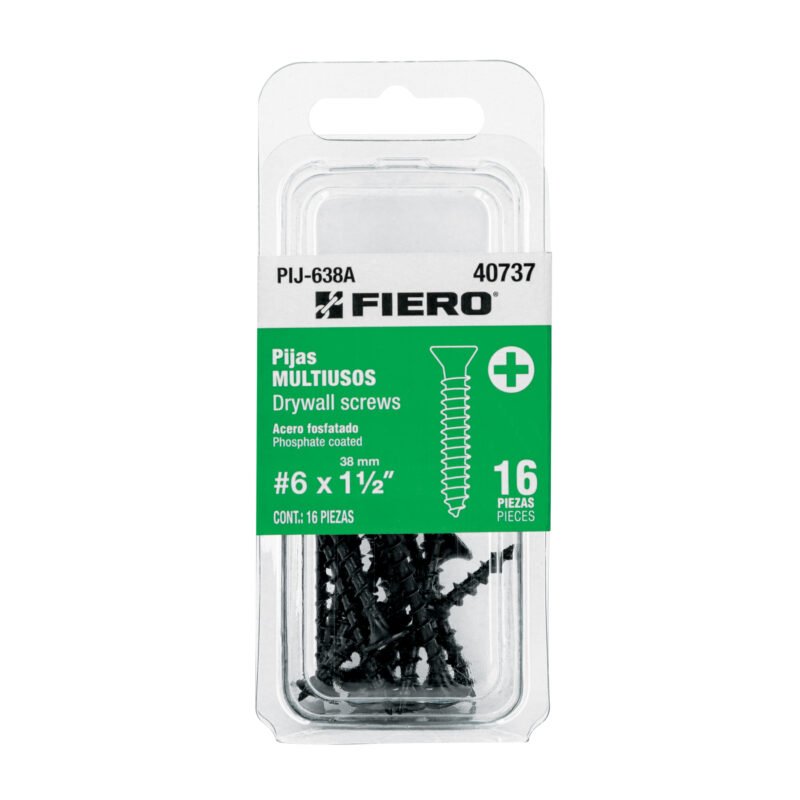 PIJ-638A.jpg Código: 40737 Blíster con 16 pijas multiusos, #6 x 1-1/2', Fiero PIJ-638A