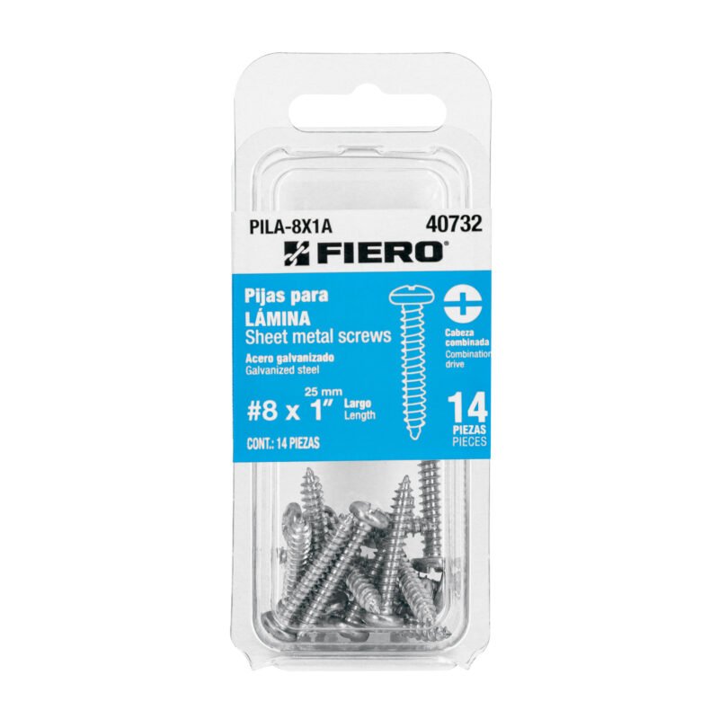 Código: 40732 Blíster con 14 pijas para lámina, #8 x 1', Fiero PILA-8X1A