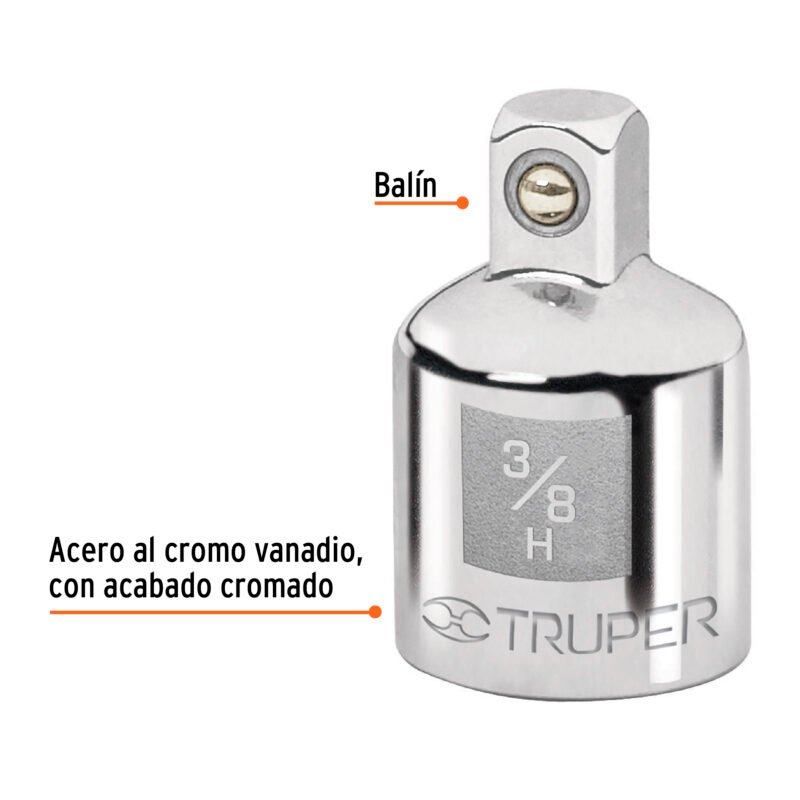 A-5255FC1.jpg Código: 13423 Adaptador para matraca de cuadro 3/8' a cuadro 1/4', Truper A-5255