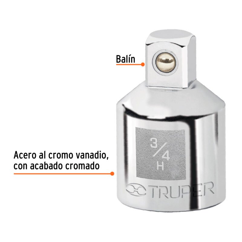 A-5453FC1.jpg Código: 13424 Adaptador para matraca de cuadro 3/4' a cuadro 1/2', Truper A-5453