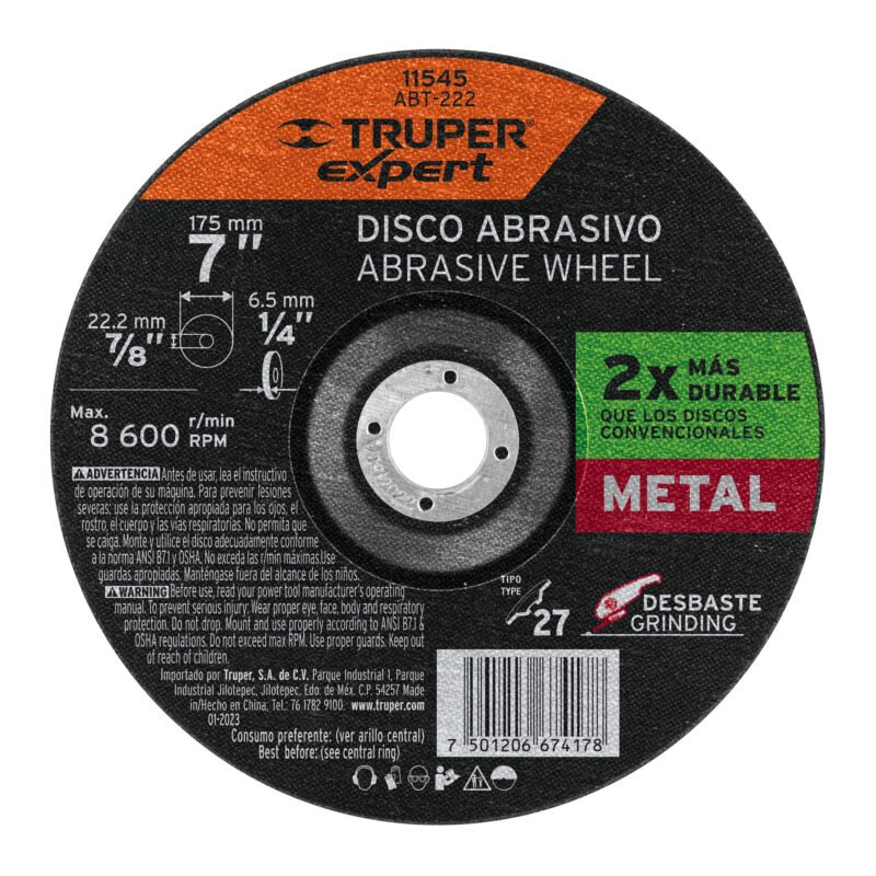 ABT-222.jpg Código: 11545 Disco Tipo 27 de 7' x 6.4 mm desbaste de metal, Expert ABT-222