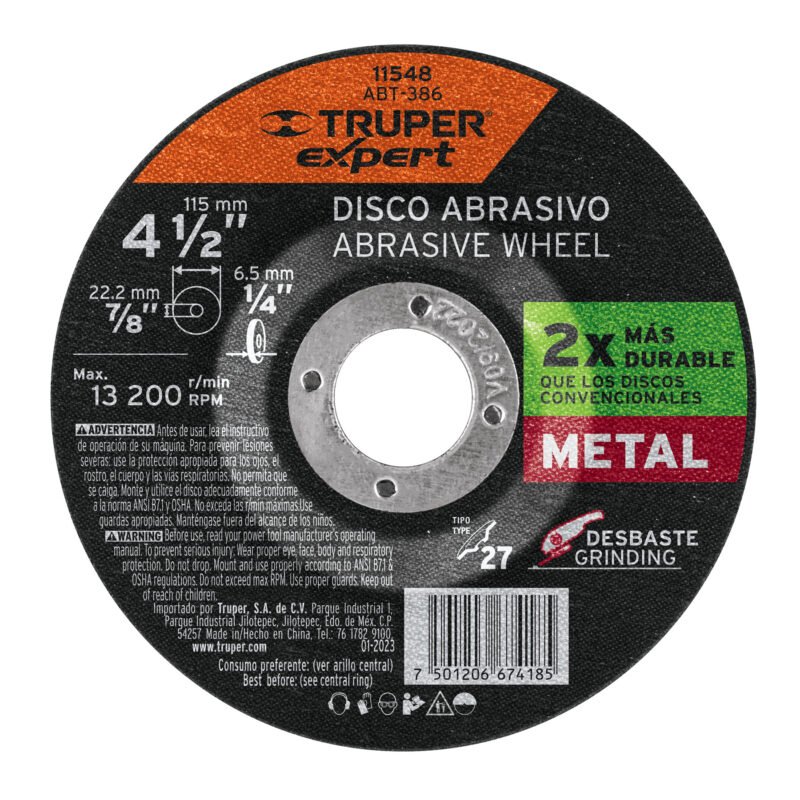 ABT-386.jpg Código: 11548 Disco Tipo 27 de 4-1/2' x 6.4 mm desbaste de metal, Expert ABT-386