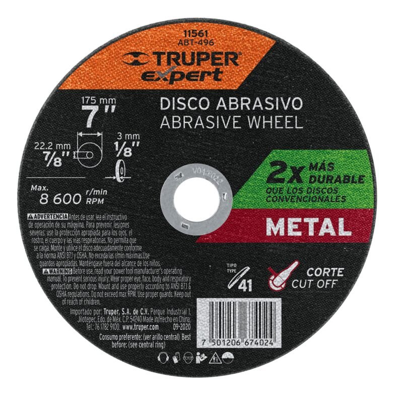 ABT-496.jpg Código: 11561 Disco para corte de metal, tipo 41, diámetro 7' Expert ABT-496