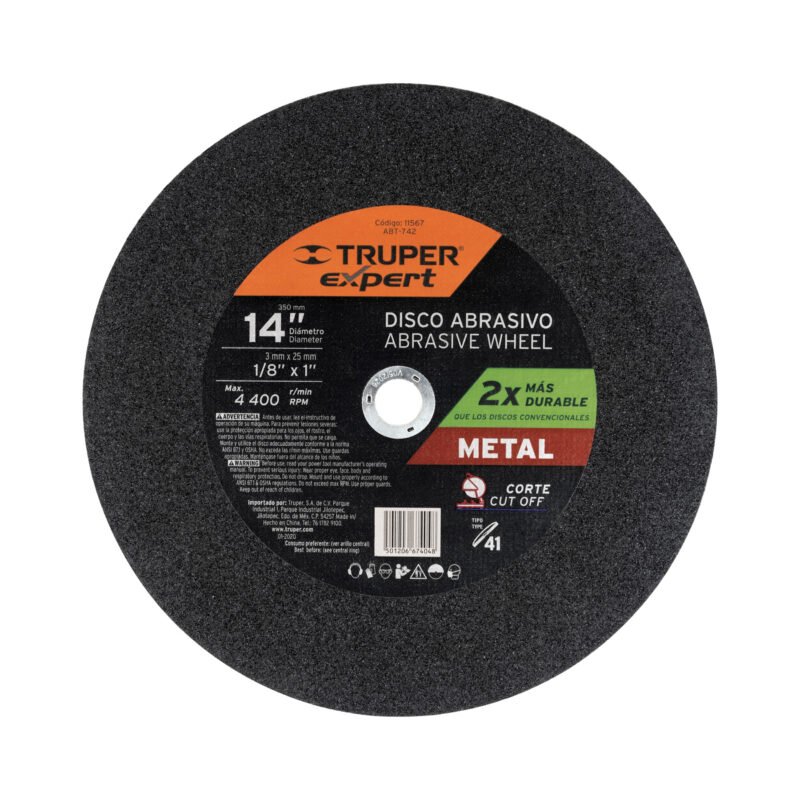ABT-742.jpg Código: 11567 Disco Tipo 41 de 14' x 3.4 mm para corte de metal, EXPERT ABT-742