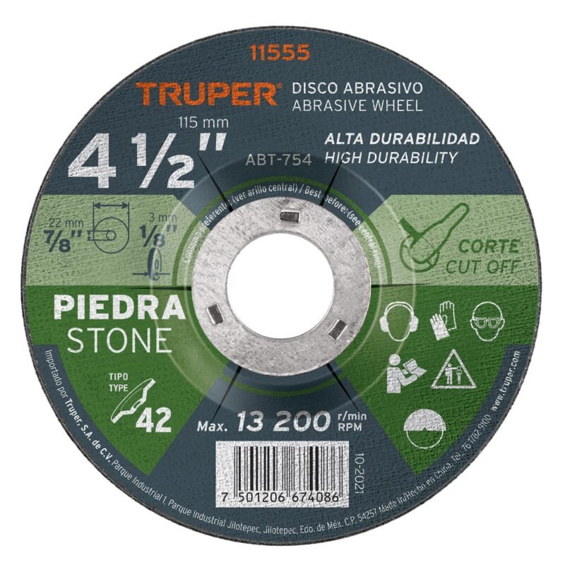 ABT-754.jpg Código: 11555 Disco Tipo 42 de 4-1/2' x 3.2 mm para corte de piedra ABT-754