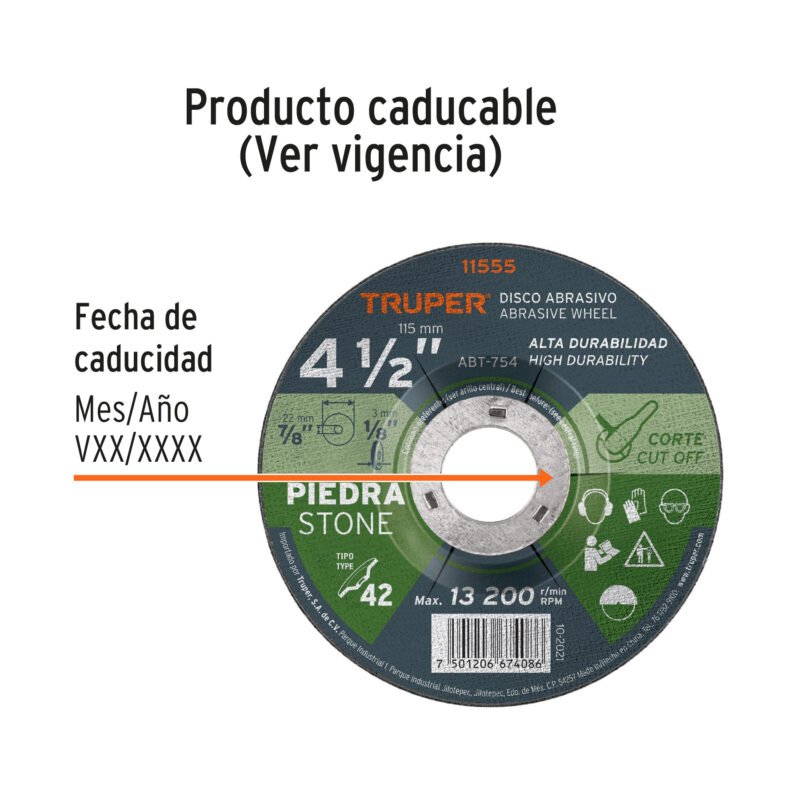 ABT-754FC2.jpg Código: 11555 Disco Tipo 42 de 4-1/2' x 3.2 mm para corte de piedra ABT-754