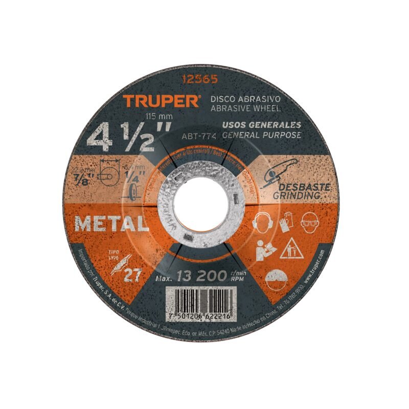 Código: 12565 Disco Tipo 27 de 4-1/2' x 6.4 mm para desbaste de metal ABT-774