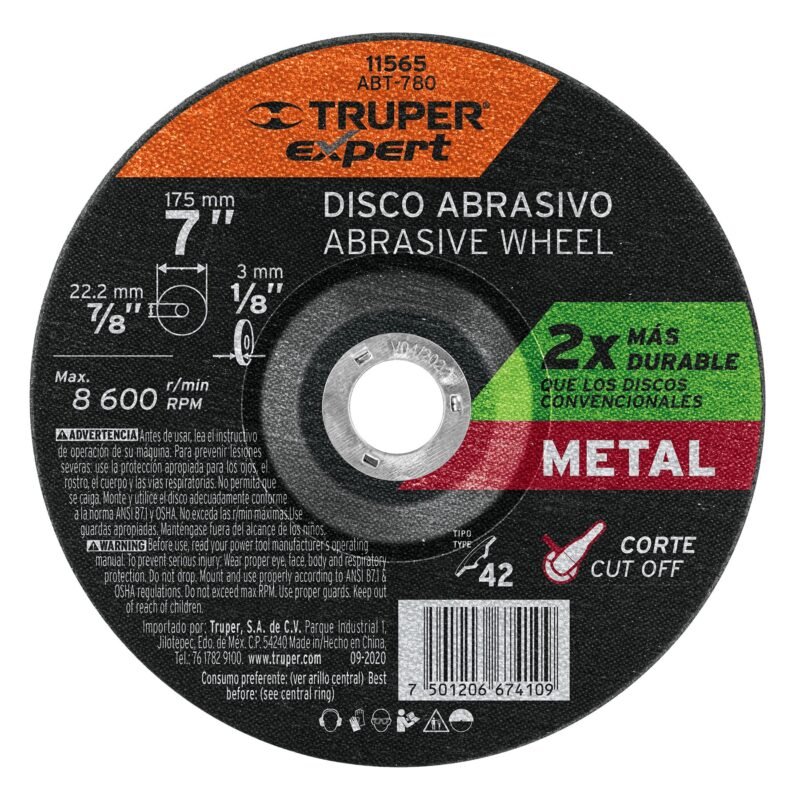 ABT-780.jpg Código: 11565 Disco Tipo 42 de 7' x 3.2 mm corte metal, Truper Expert ABT-780