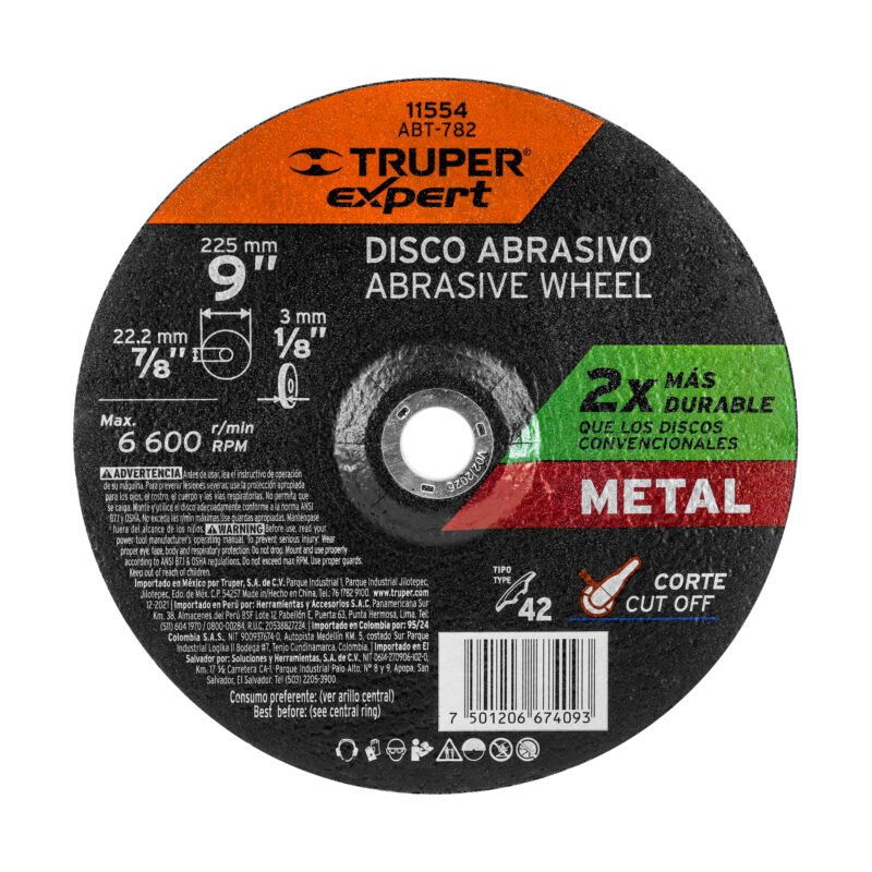 ABT-782.jpg Código: 11554 Disco Tipo 42 de 9' x 3.2 mm corte metal, Truper Expert ABT-782