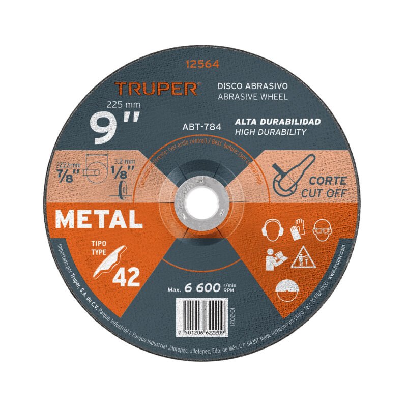 Código: 12564 Disco Tipo 42 de 9' x 3.2 mm para corte de metal, Truper ABT-784