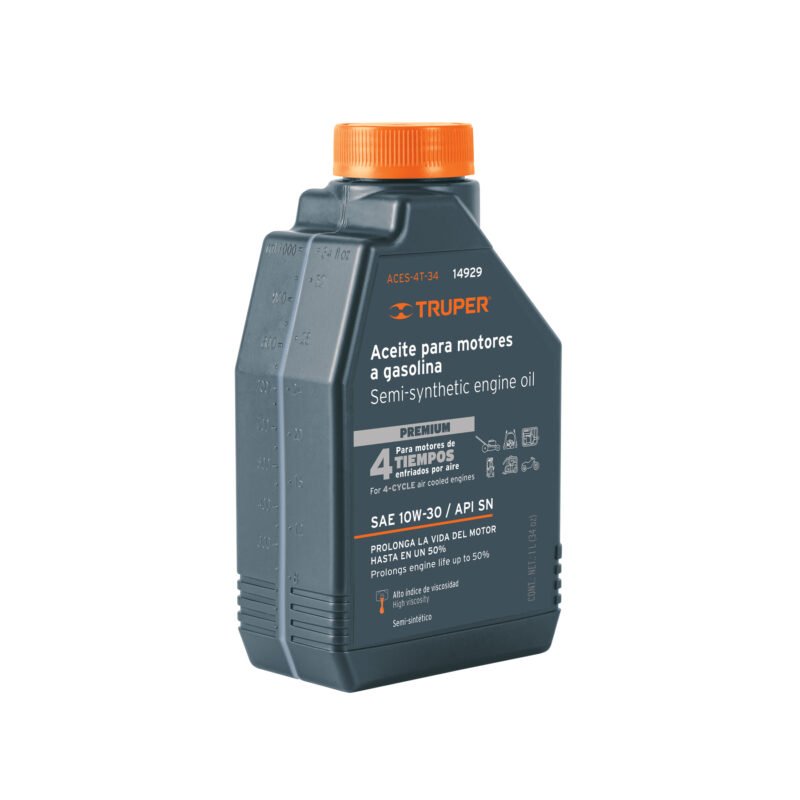 ACES-4T-14.jpg Código: 14928 Aceite semi-sintético, 4 tiempos, 400 ml (14 oz), Truper ACES-4T-14