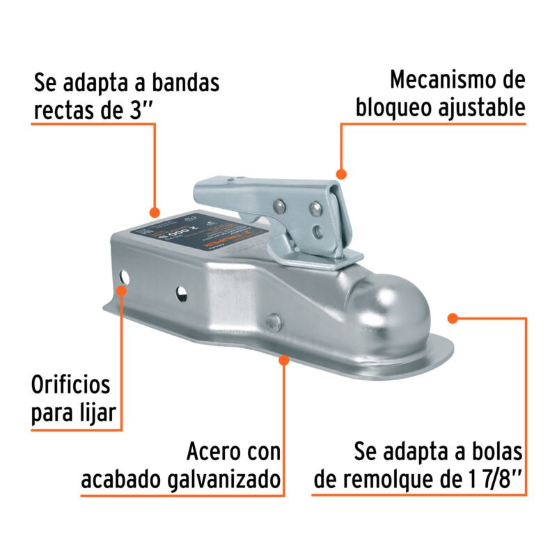 ACO-BOLA-20FC1.jpg Código: 44443 Acoplador para remolque, para bola de 1-7/8', Truper ACO-BOLA-20