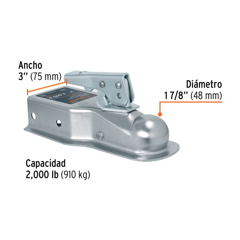 ACO-BOLA-20FC2.jpg Código: 44443 Acoplador para remolque, para bola de 1-7/8', Truper ACO-BOLA-20