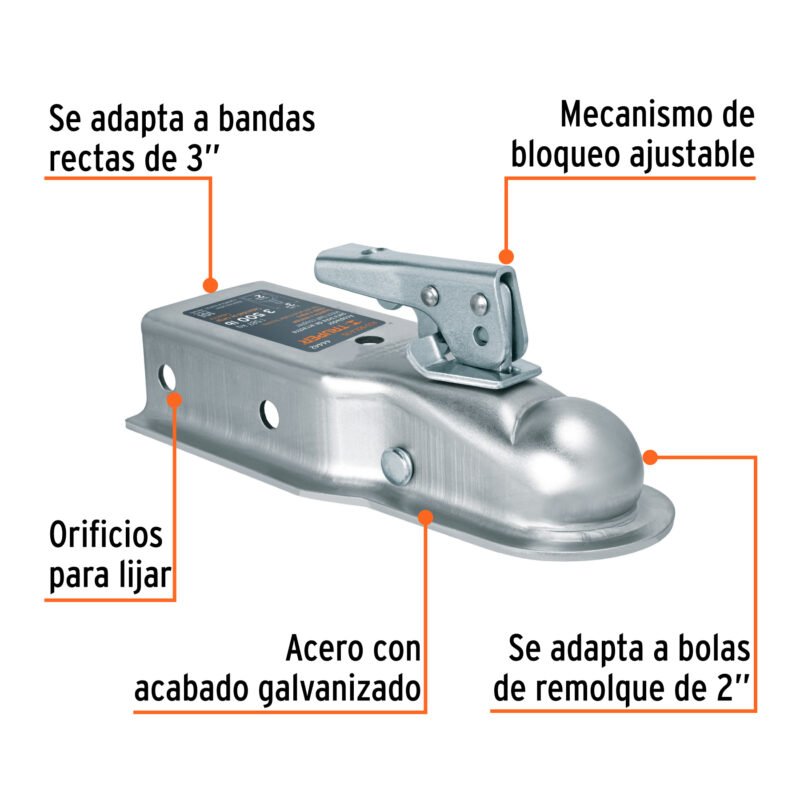 ACO-BOLA-35FC1.jpg Código: 44442 Acoplador para remolque, para bola de 2', Truper ACO-BOLA-35