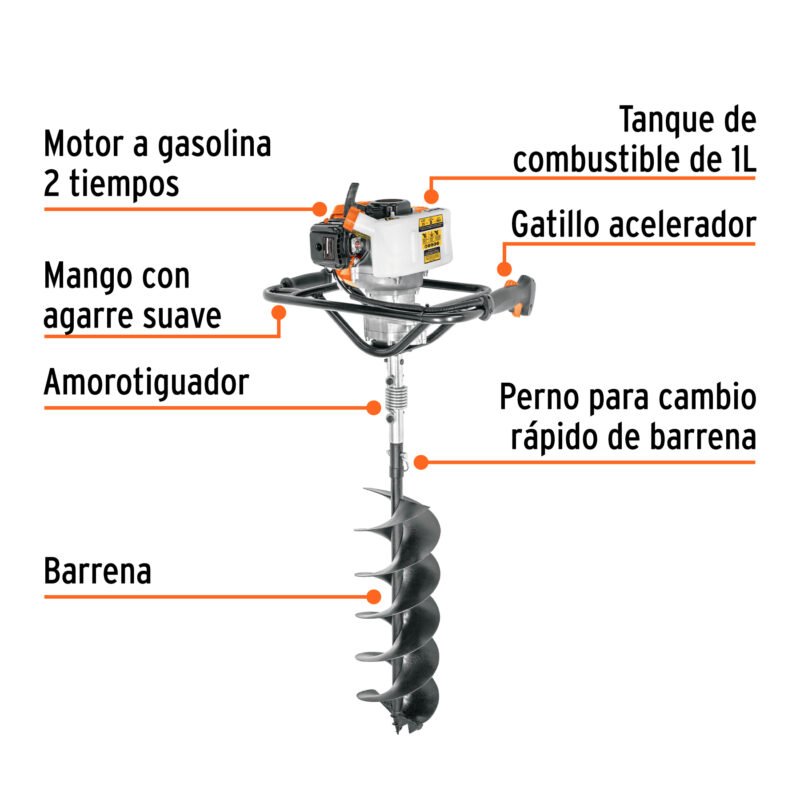 AHO-52FC1.jpg Código: 103204 Ahoyadora / motoperforadora a gasolina 52cc, Truper AHO-52