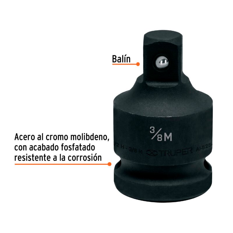 AI-5254FC1.jpg Código: 100906 Adaptador de impacto 1/2' (H) x 3/8' (M), Truper AI-5254