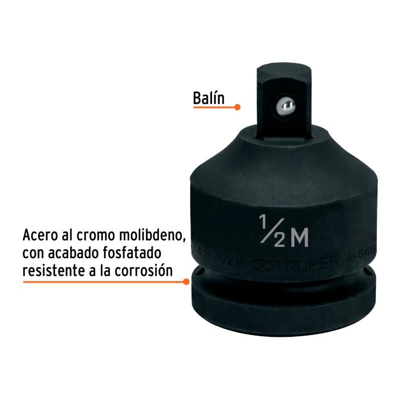 AI-5453FC1.jpg Código: 100949 Adaptador de Impacto 3/4' (H) x 1/2' (M), Truper AI-5453