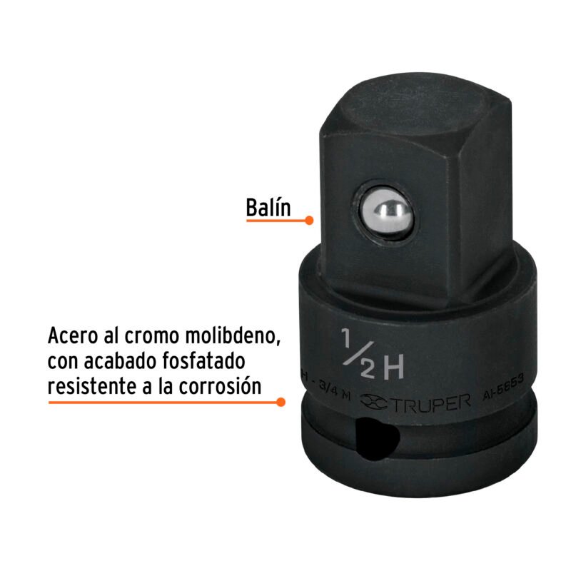 AI-5653FC1.jpg Código: 100907 Adaptador de impacto 1/2' (H) x 3/4' (M), Truper AI-5653