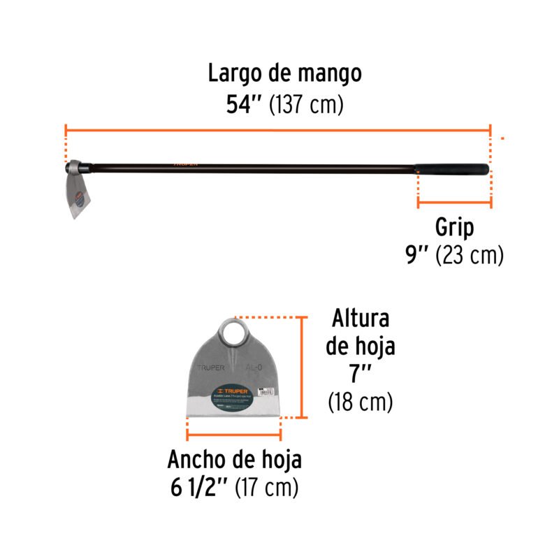 AL-0MFC2.jpg Código: 10612 Azadón Lane No. 0 de 1.6 lb, mango de fibra 54', TRUPER AL-0M