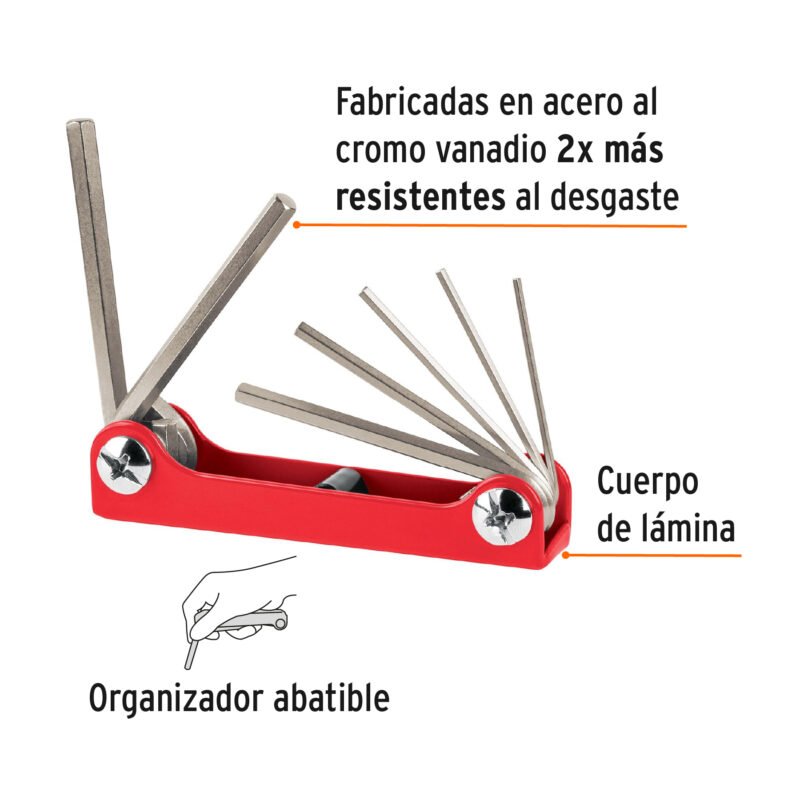 Código: 15560 Juego de 7 llaves allen std tipo navaja, cuerpo de lámina ALL-7P
