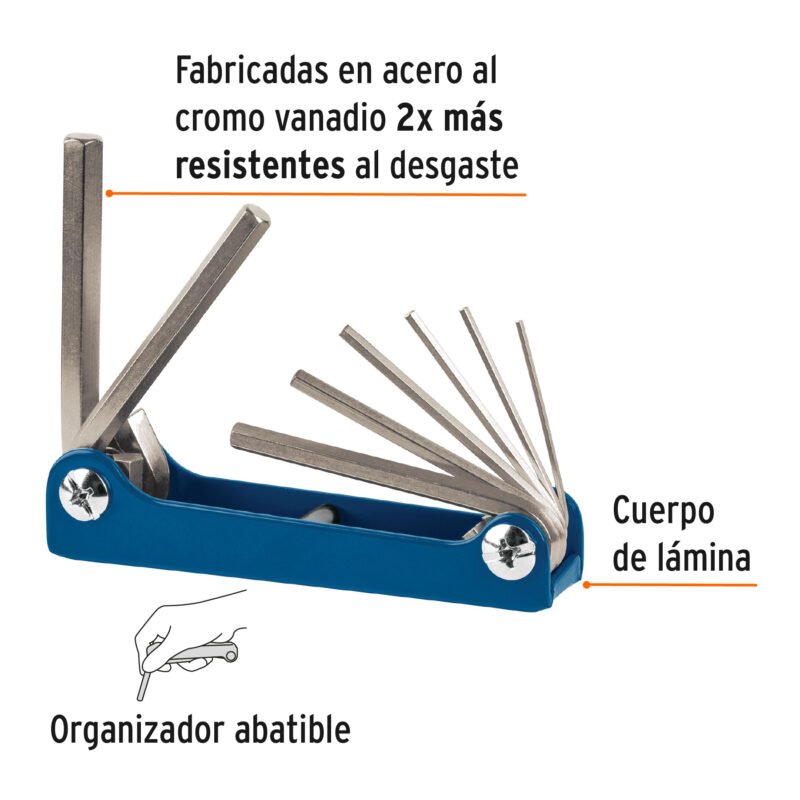 ALL-8MFC1.jpg Código: 15555 Juego de 8 llaves allen mm tipo navaja, cuerpo de lámina ALL-8M