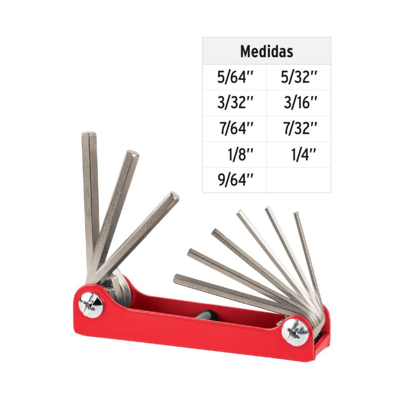 Código: 15566 Juego de 9 llaves allen std tipo navaja, cuerpo de lámina ALL-9P