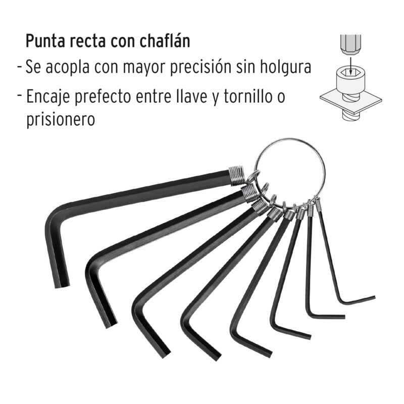 ALL-P8MFC1.jpg Código: 21851 Juego de 8 llaves allen mm tipo llavero, punta hex, PRETUL ALL-P8M