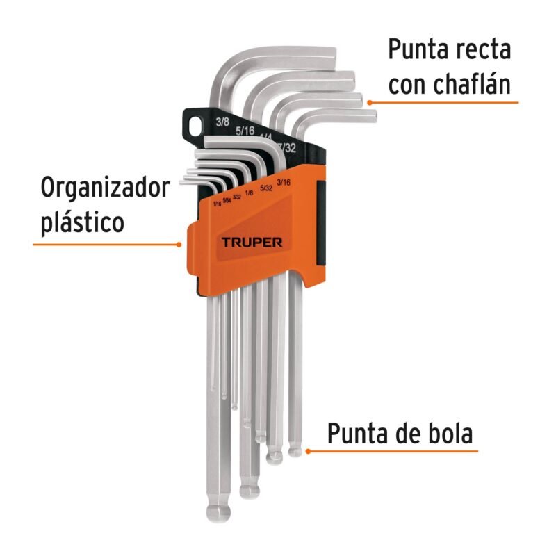Código: 13643 Juego 10 llaves allen largas std punta bola con organizador ALLX-10P