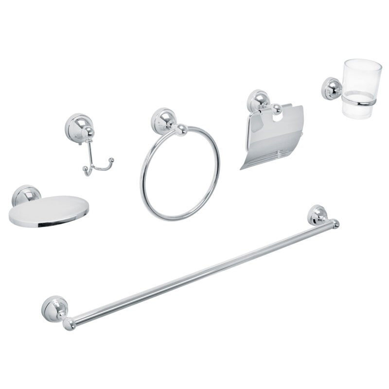 Código: 48340 Juego de 6 acc. p/baño cromo chapetón redondo chico, Aqua AQA-4002