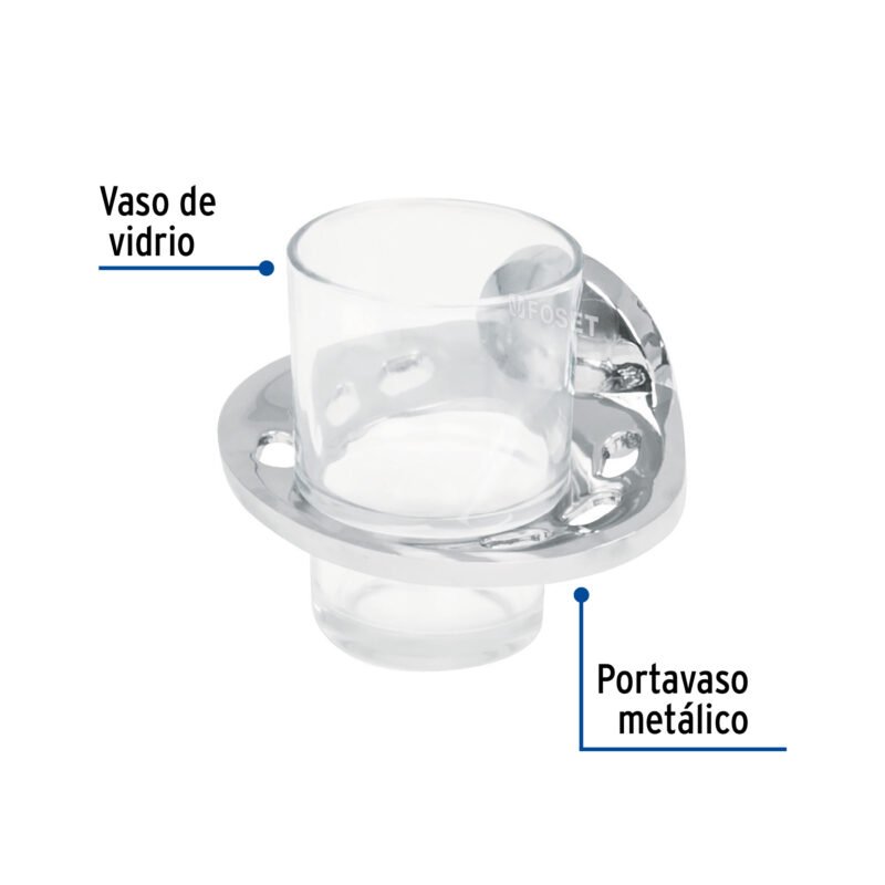 AQA-71FC1.jpg Código: 49398 Portavaso cepillero metálico con vaso de vidrio, Foset Aqua AQA-71