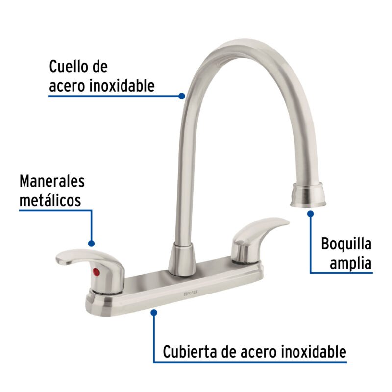 AQF-82NFC1.jpg Código: 45624 Mezcladora fregadero 8' satín, cuello largo, palanca, AQUA AQF-82N