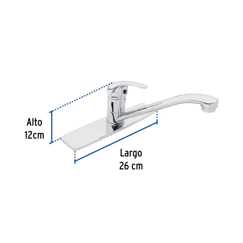 Código: 49407 Monomando fregadero cromo, cuello recto, AQUA AQF-85