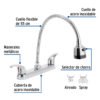 Código: 49820 Mezcladora fregadero 8' cromo, cuello flexible, palanca,AQUA AQF-88
