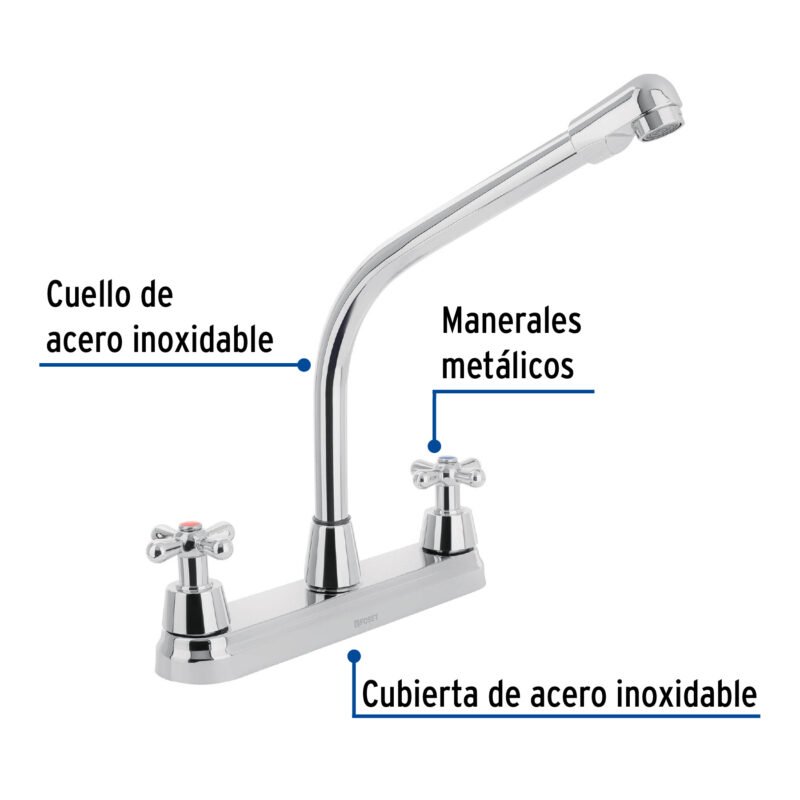 AQF-89FC1.jpg Código: 45626 Mezcladora fregadero 8' cromo, cuello cobra, cruceta, AQUA AQF-89
