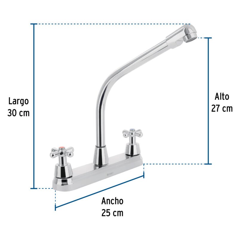 AQF-89FC2.jpg Código: 45626 Mezcladora fregadero 8' cromo, cuello cobra, cruceta, AQUA AQF-89
