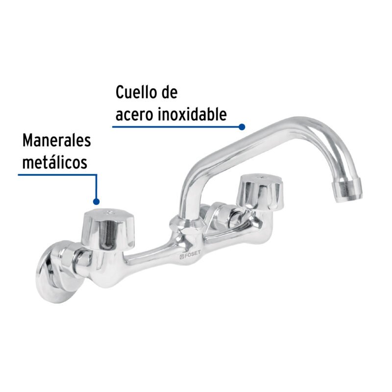 AQF-92FC1.jpg Código: 49447 Mezcladora fregadero 8' cromo, instalación a pared, AQUA AQF-92