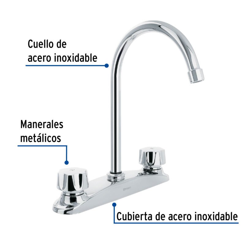 AQF-93FC1.jpg Código: 45628 Mezcladora fregadero 8' cromo, cuello largo, hexagonal, AQUA AQF-93