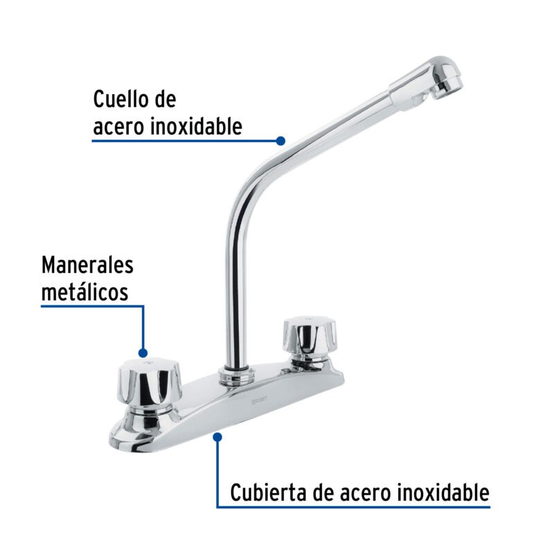 AQF-94FC1.jpg Código: 45629 Mezcladora fregadero 8' cromo, cuello cobra, hexagonal, AQUA AQF-94