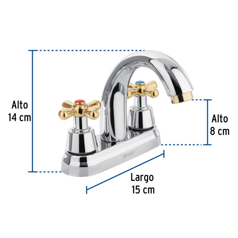 AQM-51GFC2.jpg Código: 45355 Mezcladora lavabo 4' cromo-oro, nariz curva, cruceta, AQUA AQM-51G