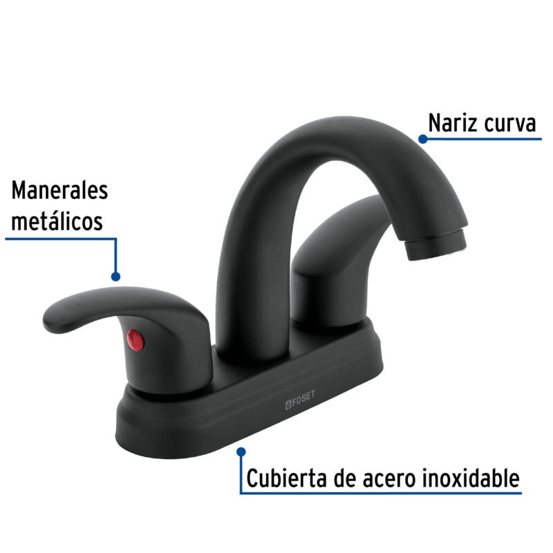 AQM-52MFC1.jpg Código: 45357 Mezcladora lavabo 4' negro, nariz curva, palanca, AQUA AQM-52M