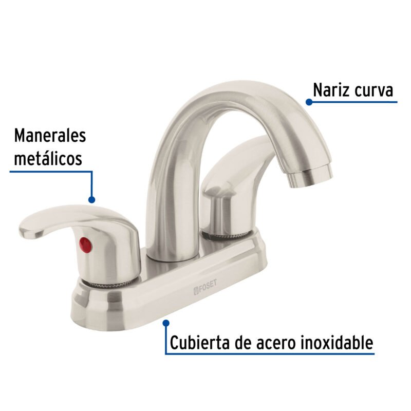 AQM-52NFC1.jpg Código: 45356 Mezcladora lavabo 4' satín, nariz curva, palanca, AQUA AQM-52N