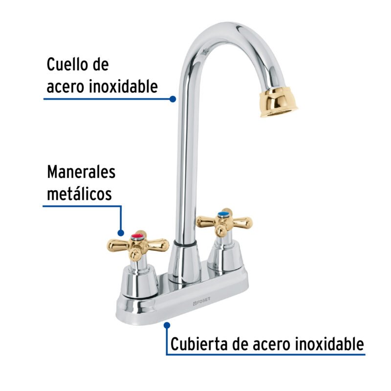 AQM-61GFC1.jpg Código: 45621 Mezcladora lavabo 4' cromo-oro, tipo bar, cruceta, AQUA AQM-61G